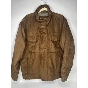 St John's Bay Men's Large Brown Faux Leather Car Jacket Full Zipper Coat Dress